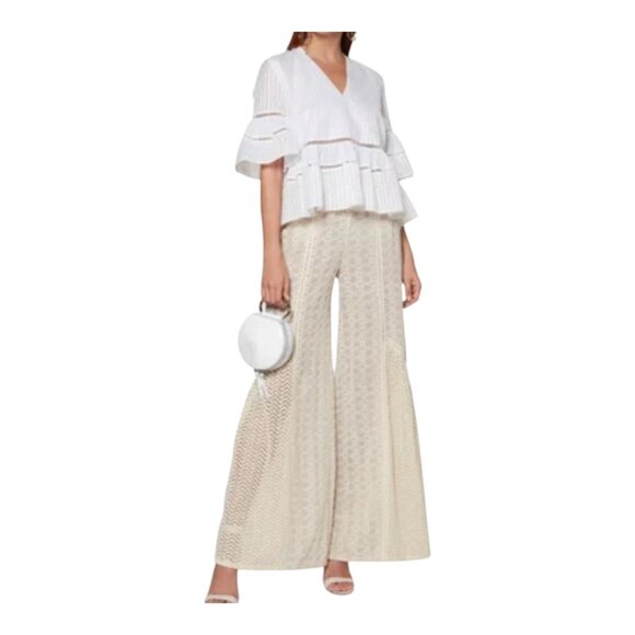 Jonathan Simkhai Creamy White Striped Layered Blouse Cottagecore Women's Medium - Picture 1 of 11